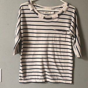 Madewell Hi-Line striped 3/4 sleeve cotton top with chain detail